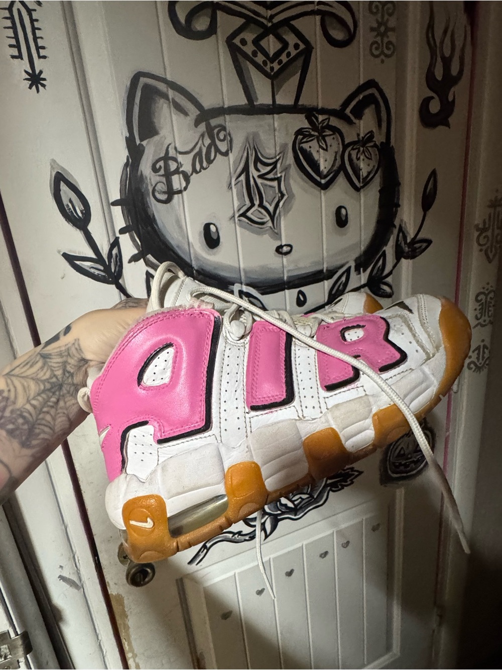 Nike Pink and White uptempo women's 6